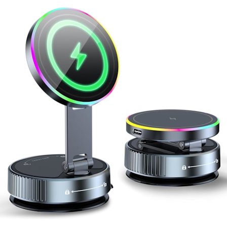 2025 Nyeste Modell for MagSafe Billader, Trådløs Billader Mobilholder med Pustende RGB-lys, 360 Justerbar Magnetisk Sugekopp