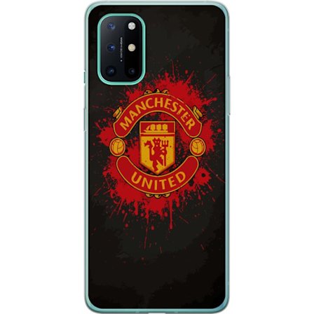 Kompatibelt Mobildeksel til OnePlus OnePlus 8T Manchester United logo i rød og gul farge med røff sportslig bakgrunn