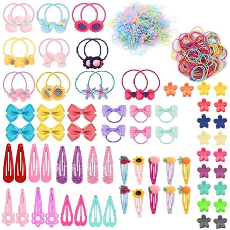 Håraccessoarset för flickor - Inkluderar hårspännen, elastiska hårband, hårspännen med rosett, hårband med rosett, hårklämmor, rikt sortiment för 