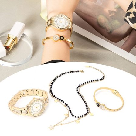 Dam smyckesset klocka armband halsband fru flickvän årsdag födelsedagspresent guld