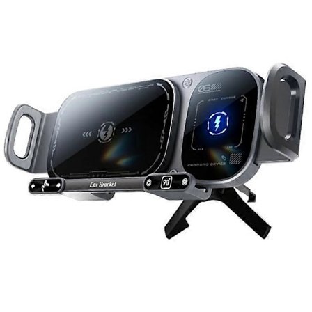 SD01 15W Trådløs Lader Telefonholder Luftventil Bilfeste Dobbel Spole Roterende Telefonstativ