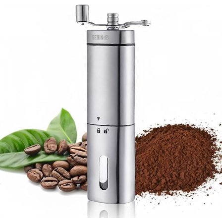 Manuell Kaffekvarn med Handvev, Portabel Konisk Burr Kaffebönkvarn, Rostfritt Stål