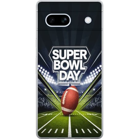 Yhteensopiva Puhelinkuori Google Pixel 7a Super Bowl Day juliste, jossa amerikkalainen jalkapallo valaistuksella varustetulla areenalla dramaattisessa