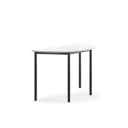 Tisch SONITUS, halbrund, 1200x600x760 mm, Hochdrucklaminat weiß, anthrazit
