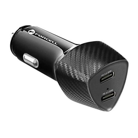 Laddare Bil - Forcell - Dubbel USB-C - 40W Power Delivery - Kolfiberdesign - Snabbladdning