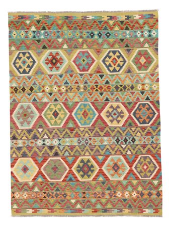Hand Woven Kilim Afghan Old Style Rug 179X242 Brown/Dark Yellow