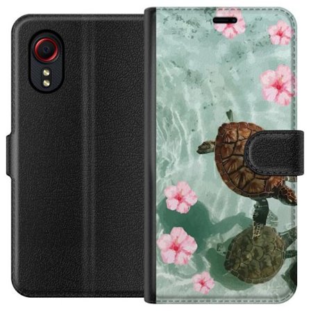 Kompatibelt Plånboksfodral till Samsung Samsung Galaxy Xcover 5 Havssköldpaddor och hibiskus tropisk akvatisk design med rosa blommor lugn vattenyta