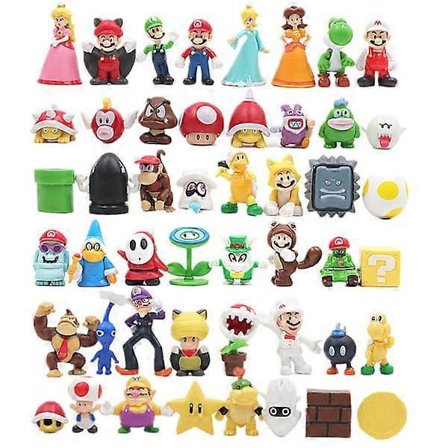 48-pakning Super Mario Familie Figursett - Inkluderer Luigi, Yoshi, Bowser, Wario, Peach