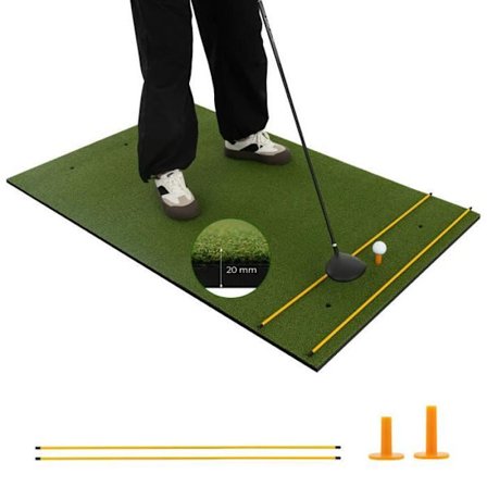 COSTWAY golfslagmåtte 152x92x2cm - Syntetisk græs - 2 tee-positioner - 2 justeringspinde - 6 forborede tee-huller