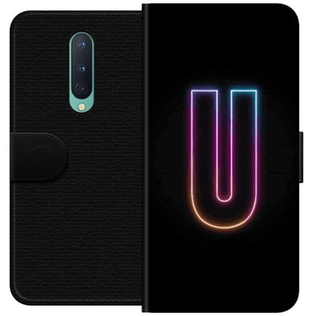 Yhteensopiva Lompakkokotelo OnePlus OnePlus 8 Minimaalinen neonkirjain U kirkkaalla valaistustehosteella mustaa taustaa vasten