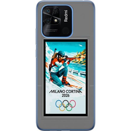 Kompatibelt Mobildeksel til Xiaomi Redmi 10C Retroplakat Cortina Milano 2026 med fjell, vintersportsutøvere, italienske trikolor, Milano-katedralen og