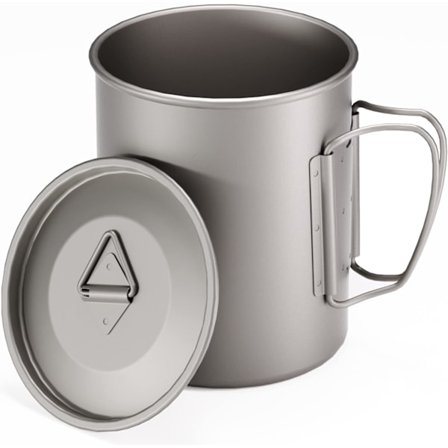Titanium KanneCamping Kaffeekopp med sammenleggbart håndtak, Camping Titanium Pot for fotturer, reiser, backpacking, camping, åpen