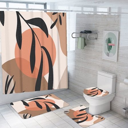 Set med 4 abstrakta duschdraperier med bladmatta Bohemia Modern M