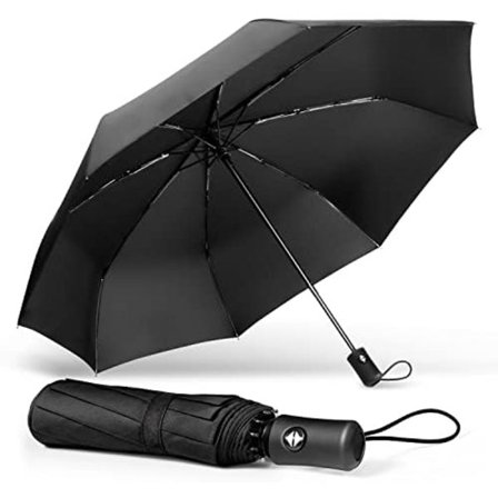 Automatisk sammenklappelig paraply, herre paraply i høj kvalitet kompakt styrke regntæt rejse paraply til mænd og kvinder skridsikker håndtag