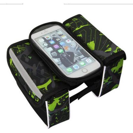 Sykkelveske Front Beam Touch Screen Telefonveske Stor salveske Ramme Øvre rør Green 17*13*15cm