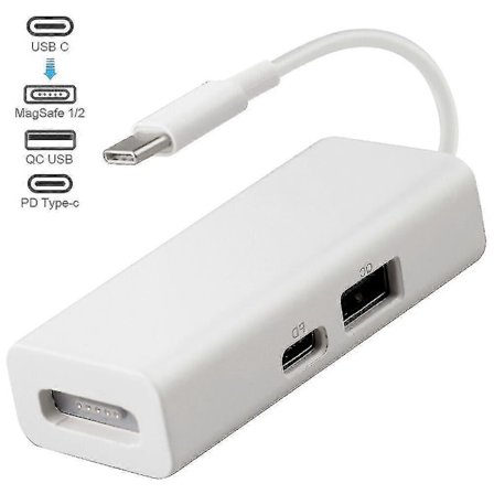 3-i-1 USB-C Magsafe Adapter för Notebooks Laptops Smartphones - Typ-C till Magsafe 1/2 Konverterare