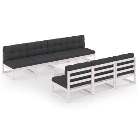 Vidaxl Loungegrupp Med Dynor 8 Delar Massiv Furu Vit