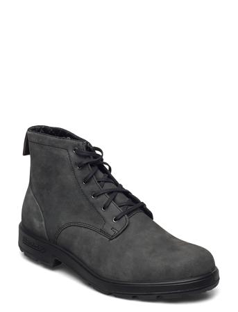Bl Lace Up Leather Boot Snörade Stövlar Svart Blundst