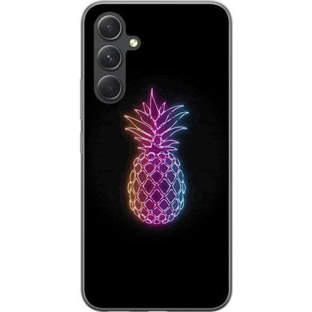 Kompatibelt Mobildeksel til Samsung Samsung Galaxy A55 Neonlysillustrasjon av ananas i fargerikt lys mot svart bakgrunn