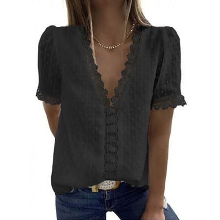 Kvinnor Chiffong Kortärmad V-ringad Toppar T-shirt Casual Lös Blo