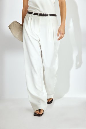 NA-KD Pantalon large plissé à taille haute - Pantalon cigarette - Blanc - EU 44