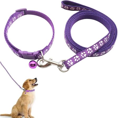 Valpehalsbånd og kobbelsett, mykt justerbart poteavtrykkshalsbånd for små og mellomstore hunder og katter