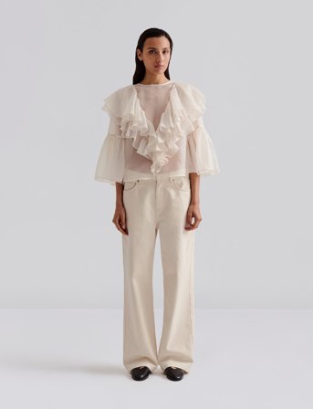 Malina Alexia Organza Frill Blouse - Cream - XL