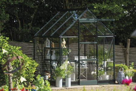 Halls ICON 6 + HR01042 Växthus med fundament, 3,7 m², grön, Växthus & orangerier