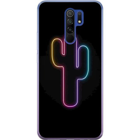 Kompatibel Mobilcover til Xiaomi Xiaomi Redmi 9 Neon illustration af kaktus i pink og blåt lys mod mørk baggrund