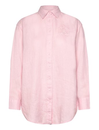 Lauren Ralph Lauren Oversize Floral-Logo Linen Shirt - Pink - XL