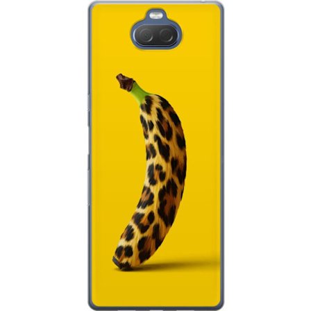 Yhteensopiva Puhelinkuori Sony Sony Xperia 10 Plus Banaani leopardikuvioilla keltaista taustaa vastaan luovassa ja leikkisässä suunnittelussa