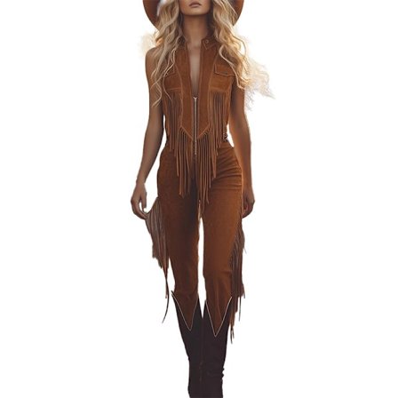 Vintage Western Ruskind Frynser Brun Vest Jumpsuit Outfit til Voksne