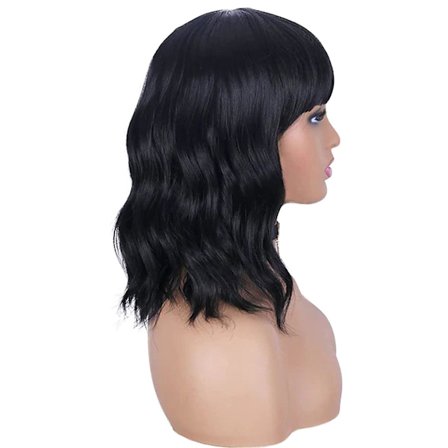 Lyhyt bob-peruukki suorat hiukset tasaisella otsatukalla synteettinen värikäs cosplay-peruukki naisille päivittäiseen juhlaan neonperuukki (musta)