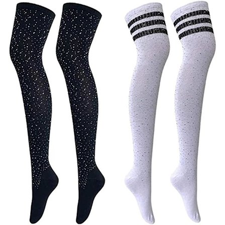 Rhinestone Knæstrømper Overknee Strømper, Heilwiy Dame Lange Glitter Strømper Med Striber, Heilwiy 2 Par Gave