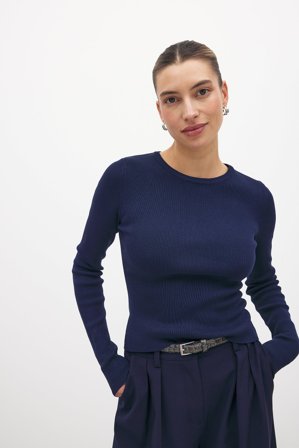 NA-KD Geripptes Strick-Oberteil - Stricktops - Marineblau - L