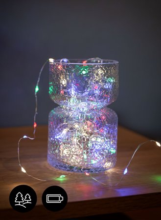 Lyslenke Stringlight 4m multi IP44 batteridrevet 80-lys m/timer og funksjoner | lyslenke