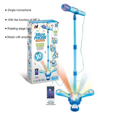 Mikrofonstativ til børn med lyseffekt og MP3-tilslutning til sang og optræden -JRDG