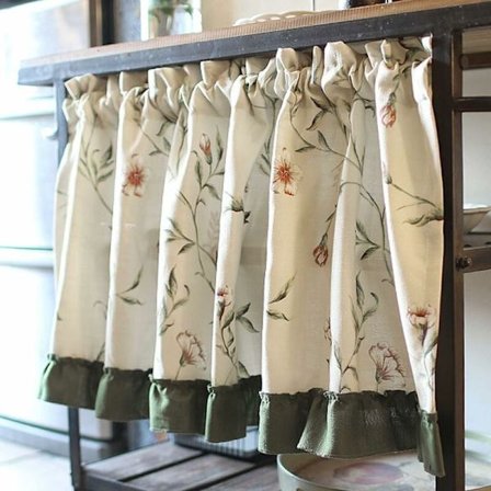 Bomulls- och linnebrise-bise-gardin med blommönster, kort gardin för små fönster, dekoration för garderob och kafé, 130 x 60 cm, Versailles