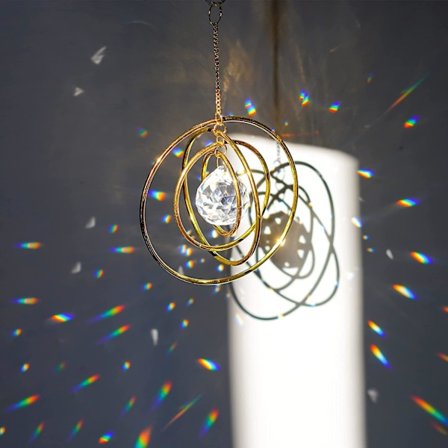 Krystal Galaxy Solfanger, Hængende Regnbue Solfanger til Vinduer, Glas Kugle Prisme Solfanger Med 4 Messing Cirkler