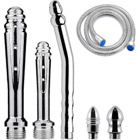 3 Stykker Enema Brusebad med 3 Brusehoveder, Brusebadsæt til Mænd + 150cm Bruseslange (sølv) o
