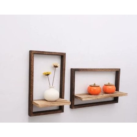 2-pack Rustik Väggmonterad Hylla i Naturträ - Med ljushållare & blomhylla | För foton, krukor och dekoration | Inredning i lantlig stil för 