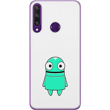 Kompatibel Mobilcover til Huawei Huawei Y6p Turkis tegneseriefigur med store øjne og en glad personlighed i enkel illustration