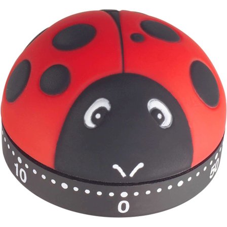 Analogt køkkenur Mariehøne, æggeur, 38.1025, op til 60 minutter, rød-sort