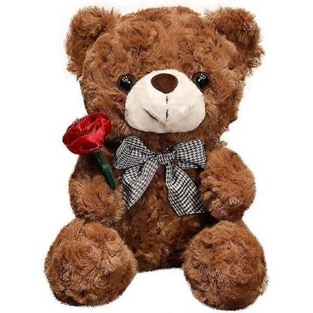 Valentine's Day Teddy Bear, 25 cm Teddy Bear with Rose, Small Soft Teddy, Gift for Girlfriend or Boyfriend