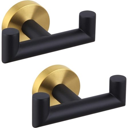 2-delt badeværelseskrog, håndklædeholder, vægmonteret håndklædeholder, dobbelt tøjkrog i rustfrit stål, badekåbekrog, dobbelt håndklædeholder, guld