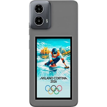 Kompatibel Mobilcover til Motorola Moto G34 Ishockeyillustration med spillere i bevægelse på isen, Milano Cortina 2026, Milano-landemærker og olympisk