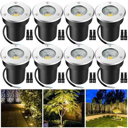 Spot Indbygning Udenfor - Pakke med 8, 5W IP65, COB LED Koldt Hvidt, Led Terrasse Downlight Lampe til Have, Swimmingpool 12-24V