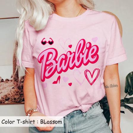 Barbie Tryckt T-shirt Kvinna Sommar Topp T-shirt GH1014-K XL
