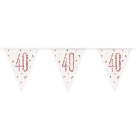 Flagguirlande 40 år Hvid & Roséguld