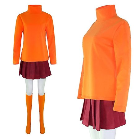 Anime Velma Cosplay Kostume Filmfigur Orange Uniform Halloween Kostume Til Kvinder Piger Cosplay Kostume Paryk -a